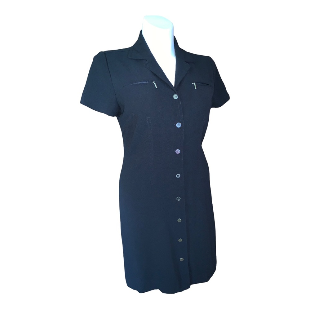 Jones New York Dress Size 12 Black Button Front Shirt Dress Career Chic